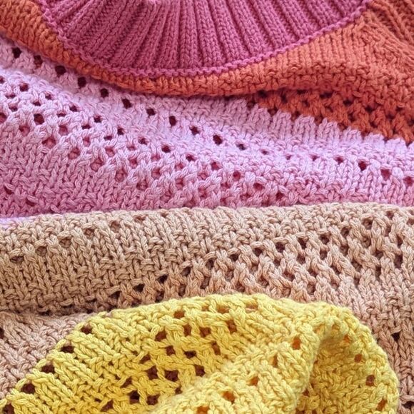 Talbots Spring Open Stitch Knit Sweater Pink Colorblock Pullover Sz M NWT - Picture 5 of 9